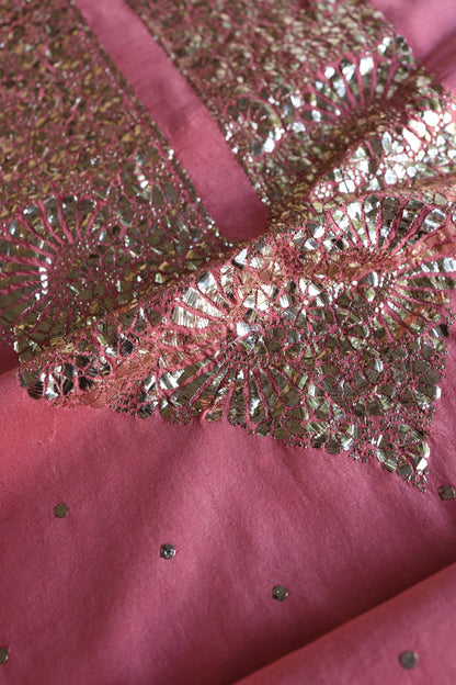 Pink Shade Roheen Tissue Silk Mukaish Badla Fabric