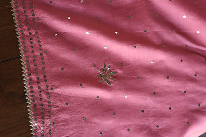 Pink Shade Roheen Tissue Silk Mukaish Badla Fabric