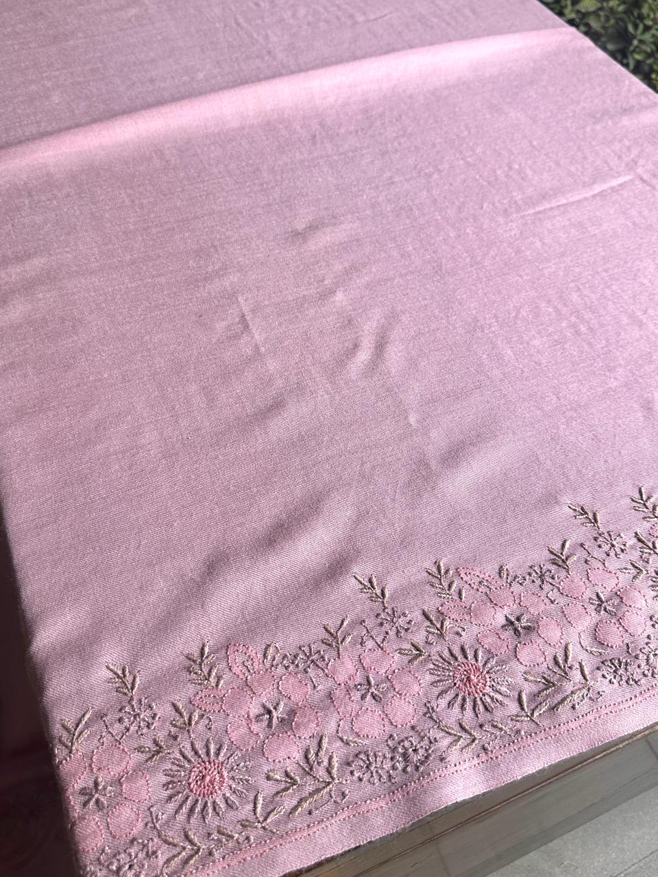 Pink Shade Saman Pashmina Resham Thread Fine Chikankari Shawl