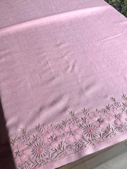 Pink Shade Saman Pashmina Resham Thread Fine Chikankari Shawl