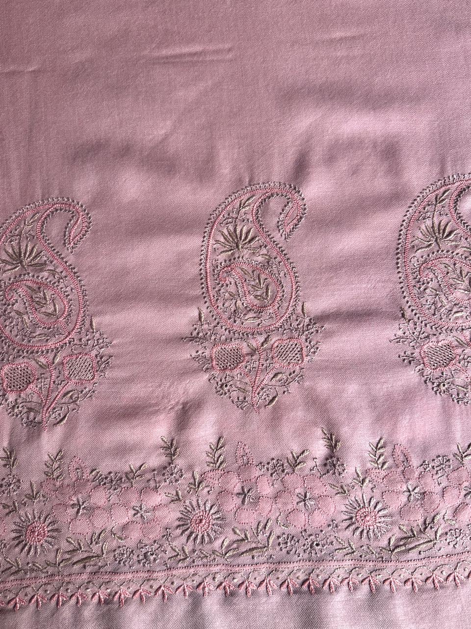 Pink Shade Saman Pashmina Resham Thread Fine Chikankari Shawl