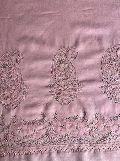 Pink Shade Saman Pashmina Resham Thread Fine Chikankari Shawl