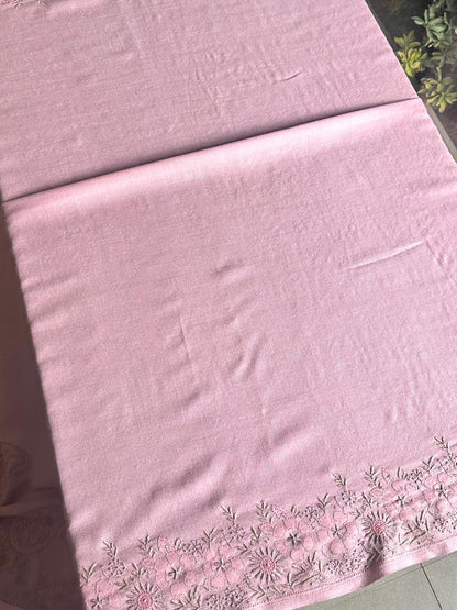 Pink Shade Saman Pashmina Resham Thread Fine Chikankari Shawl