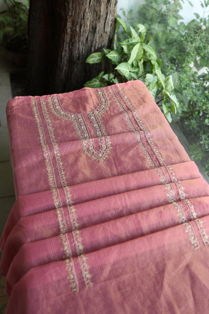 Sorbet Pink Shade Shade Tissue Kota Chikankari Unstitched Fabric