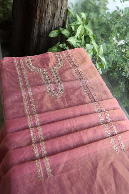 Sorbet Pink Shade Shade Tissue Kota Chikankari Unstitched Fabric