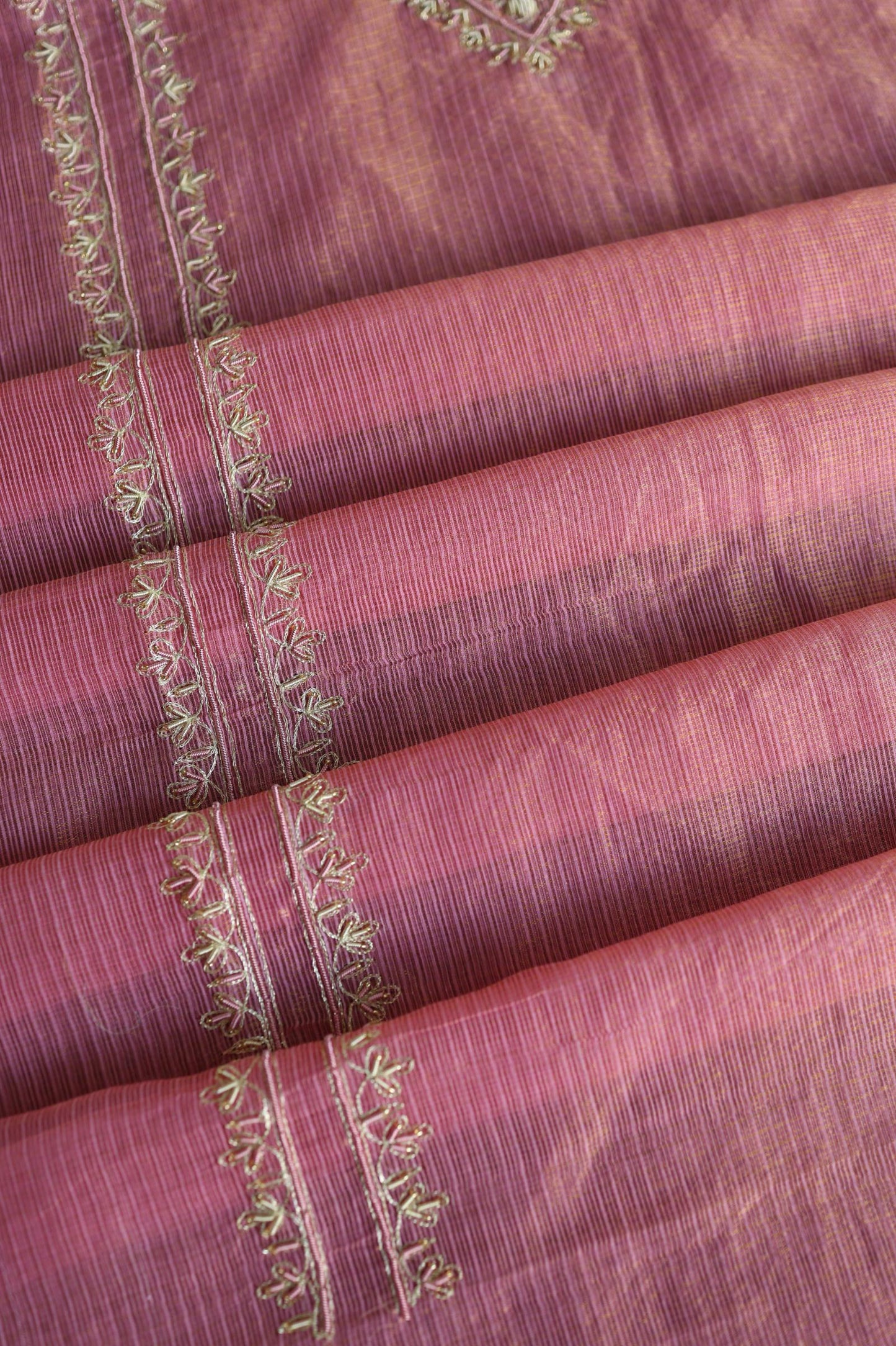 Sorbet Pink Shade Shade Tissue Kota Chikankari Unstitched Fabric