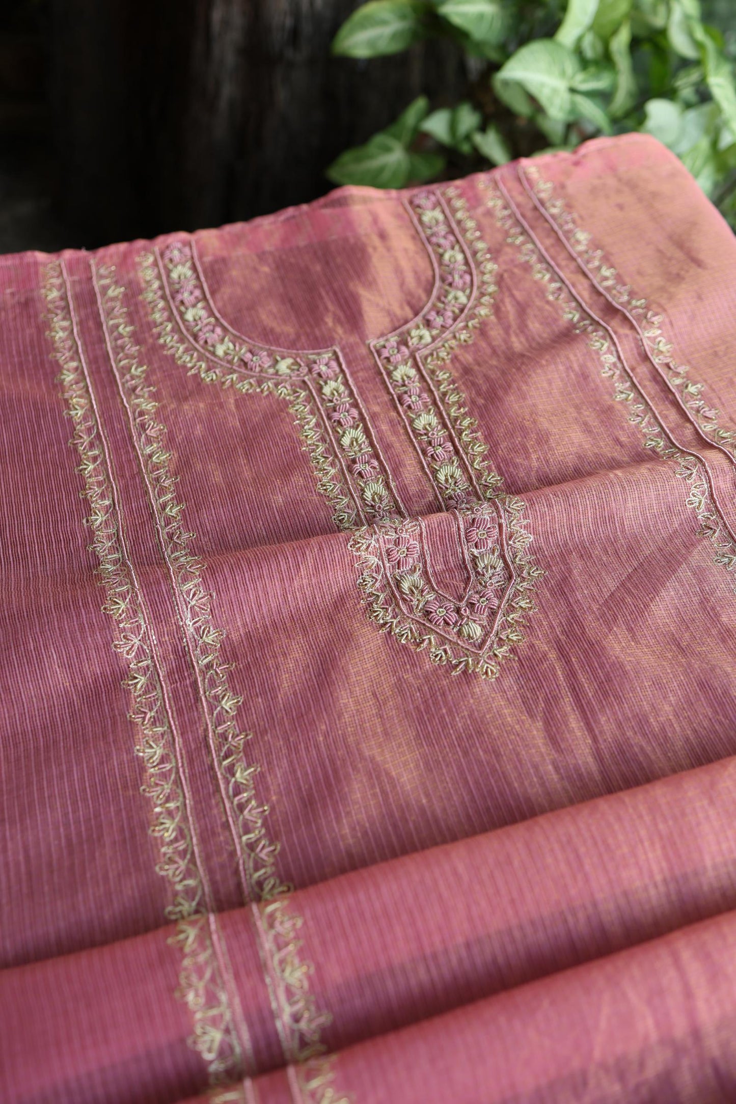 Sorbet Pink Shade Shade Tissue Kota Chikankari Unstitched Fabric