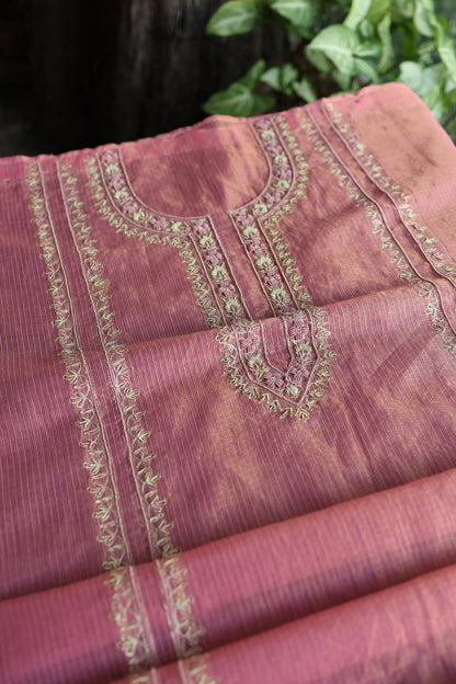 Sorbet Pink Shade Shade Tissue Kota Chikankari Unstitched Fabric