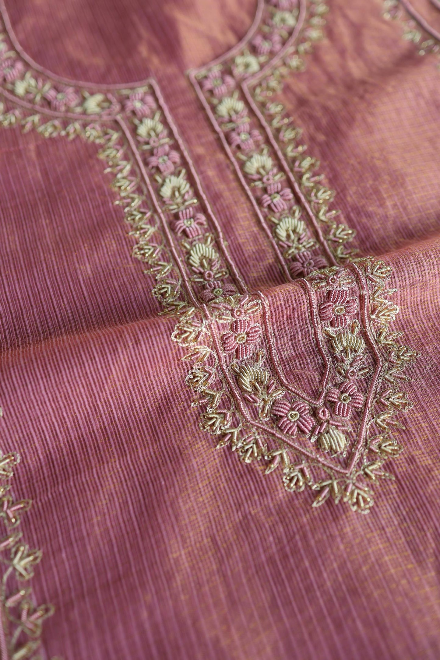 Sorbet Pink Shade Shade Tissue Kota Chikankari Unstitched Fabric