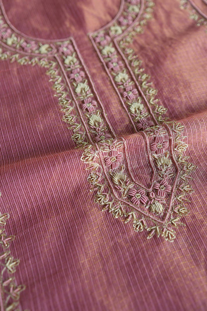 Sorbet Pink Shade Shade Tissue Kota Chikankari Unstitched Fabric