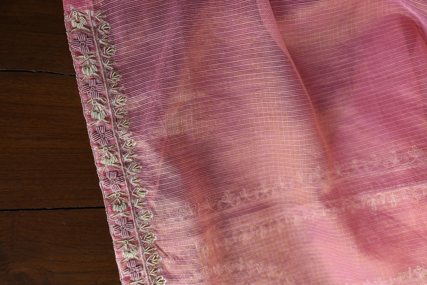 Sorbet Pink Shade Shade Tissue Kota Chikankari Unstitched Fabric