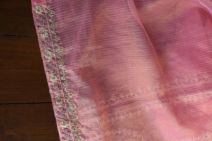 Sorbet Pink Shade Shade Tissue Kota Chikankari Unstitched Fabric