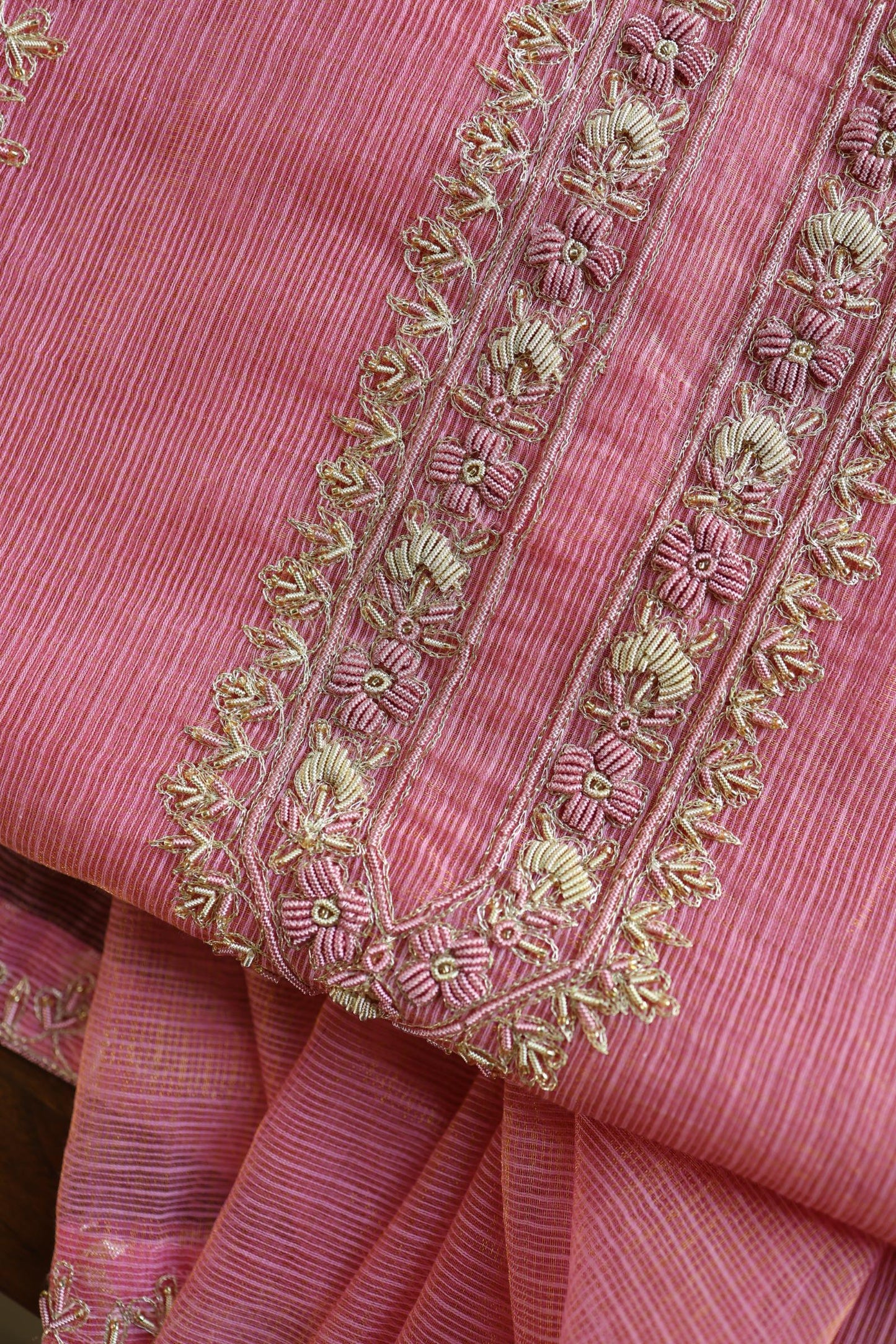 Sorbet Pink Shade Shade Tissue Kota Chikankari Unstitched Fabric