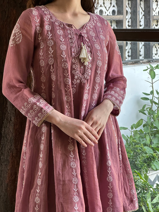 Pink Shade Tissue Silk Chikankari Co-Ord Set