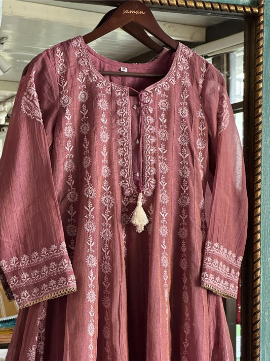 Pink Shade Tissue Silk Chikankari Co-Ord Set
