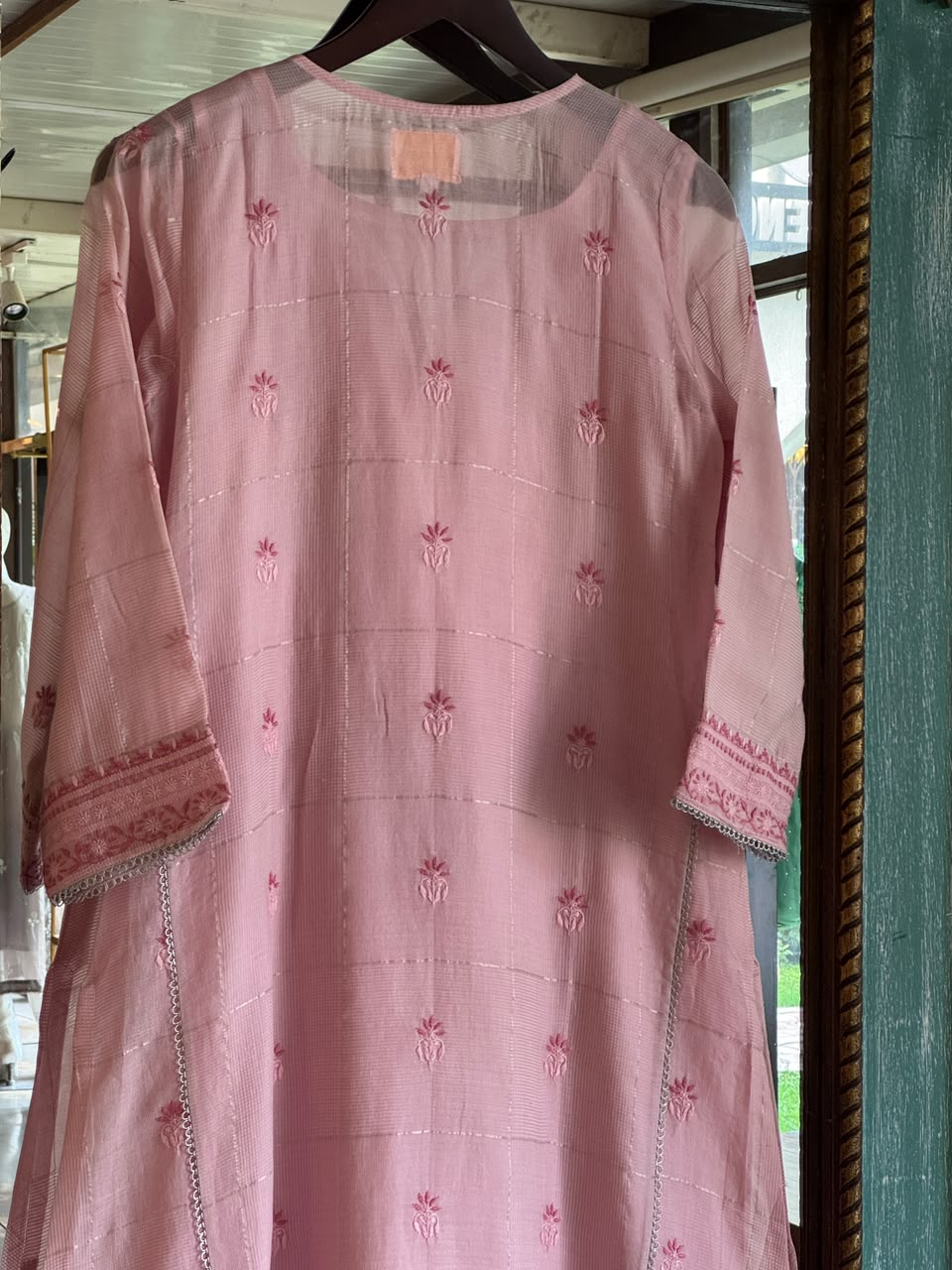 Pink Shade Tissue Zari Kota Chikankari Unstitched Fabric
