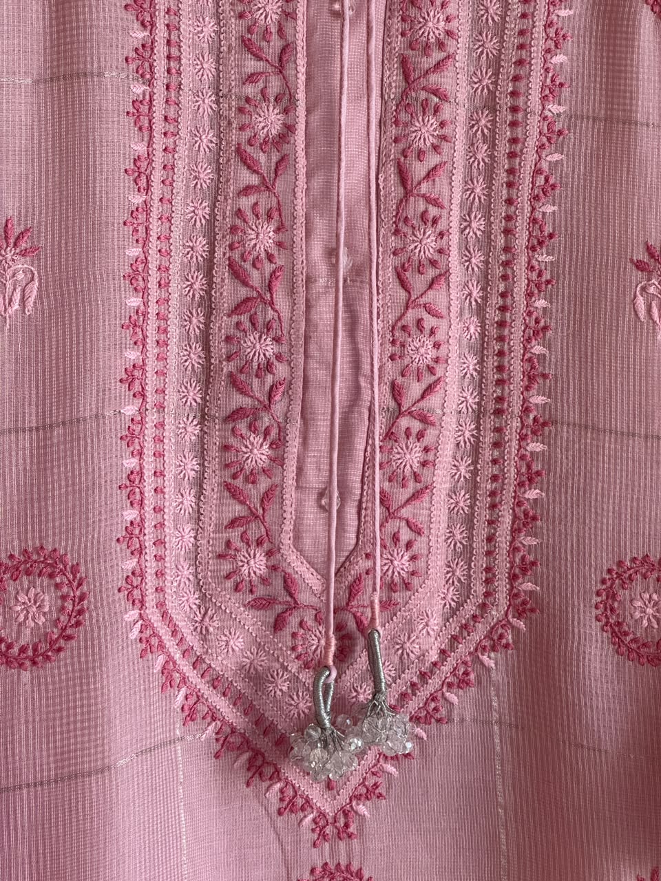 Pink Shade Tissue Zari Kota Chikankari Unstitched Fabric