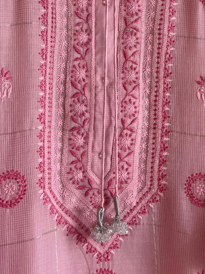 Pink Shade Tissue Zari Kota Chikankari Unstitched Fabric