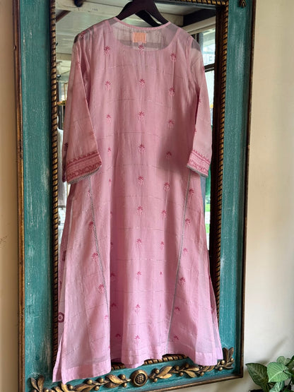 Pink Shade Tissue Zari Kota Chikankari Unstitched Fabric