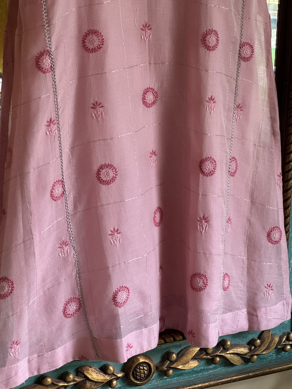 Pink Shade Tissue Zari Kota Chikankari Unstitched Fabric