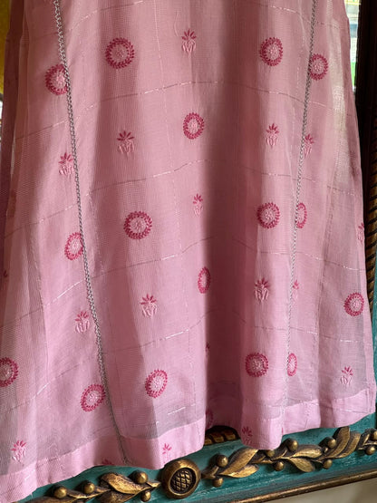 Pink Shade Tissue Zari Kota Chikankari Unstitched Fabric