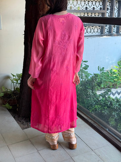 Pink Shade Zari Chanderi Chikankari Ready to Wear Tunics