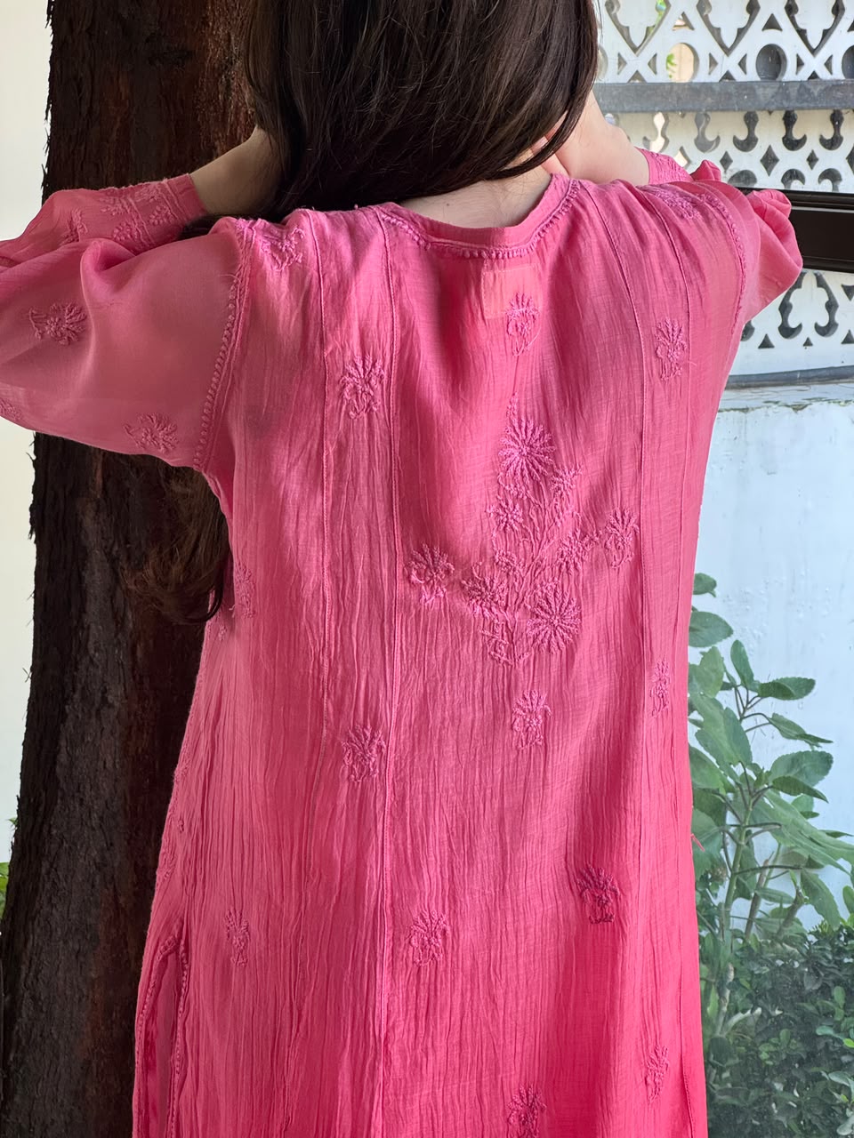 Pink Shade Zari Chanderi Chikankari Ready to Wear Tunics