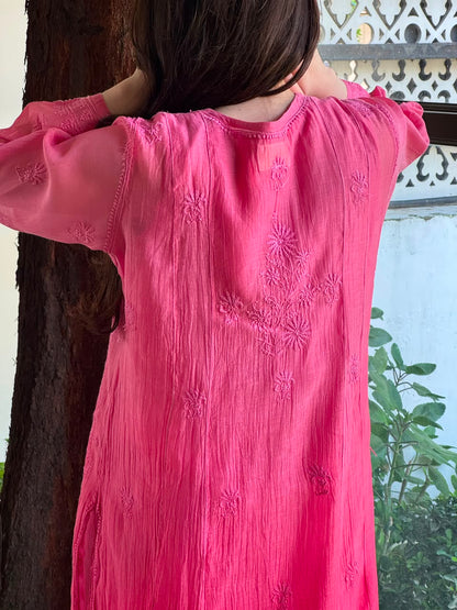 Pink Shade Zari Chanderi Chikankari Ready to Wear Tunics