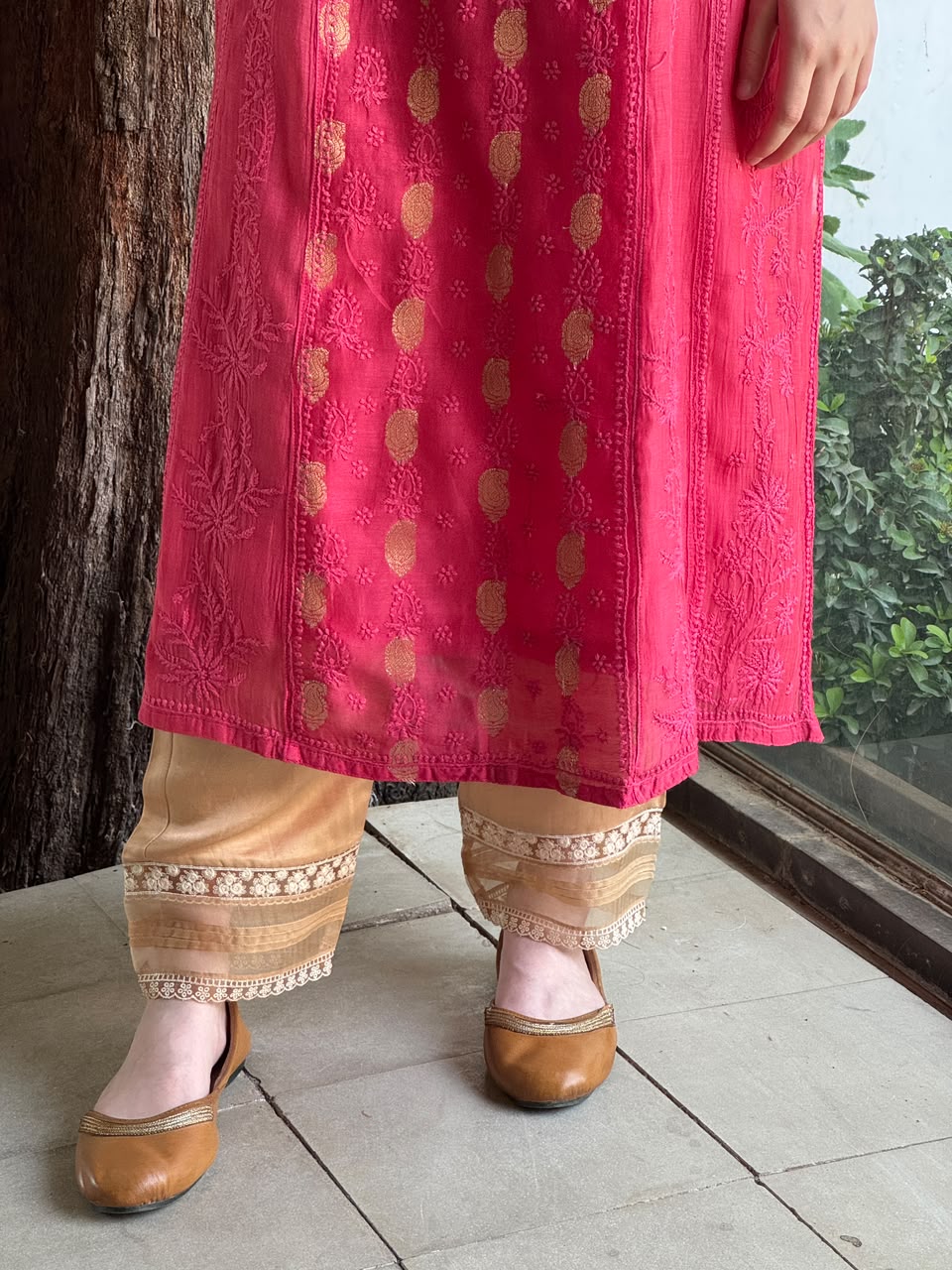 Pink Shade Zari Chanderi Chikankari Ready to Wear Tunics