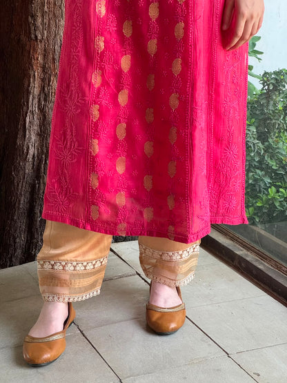 Pink Shade Zari Chanderi Chikankari Ready to Wear Tunics