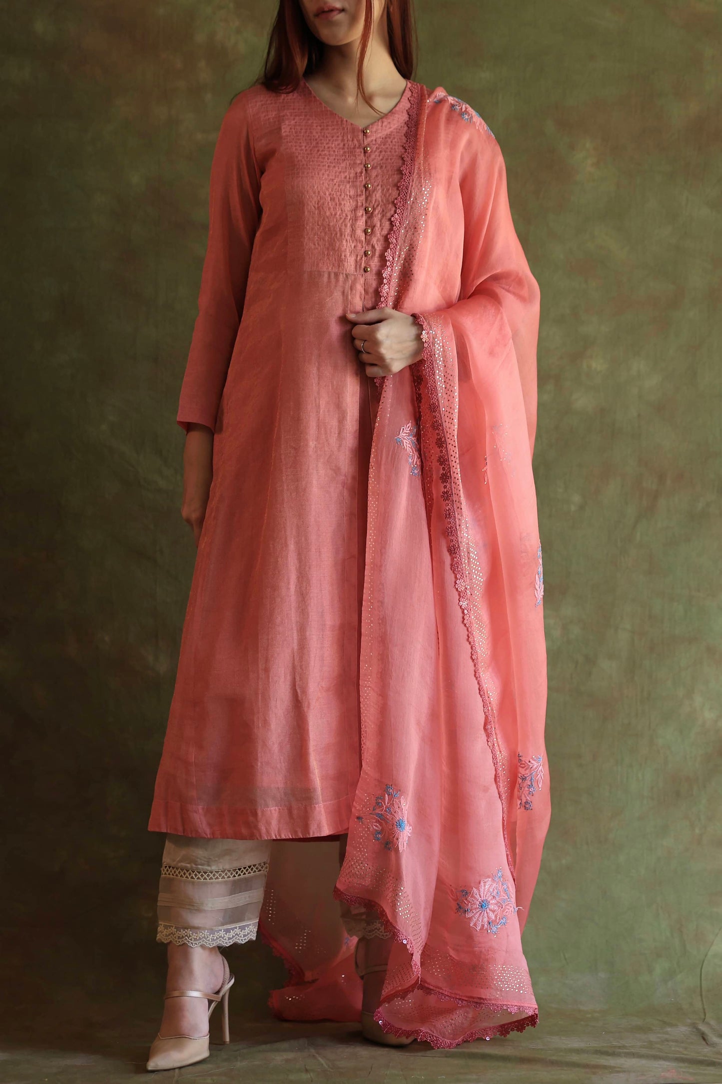 Pink Tissue Silk Dagla Kurta Set