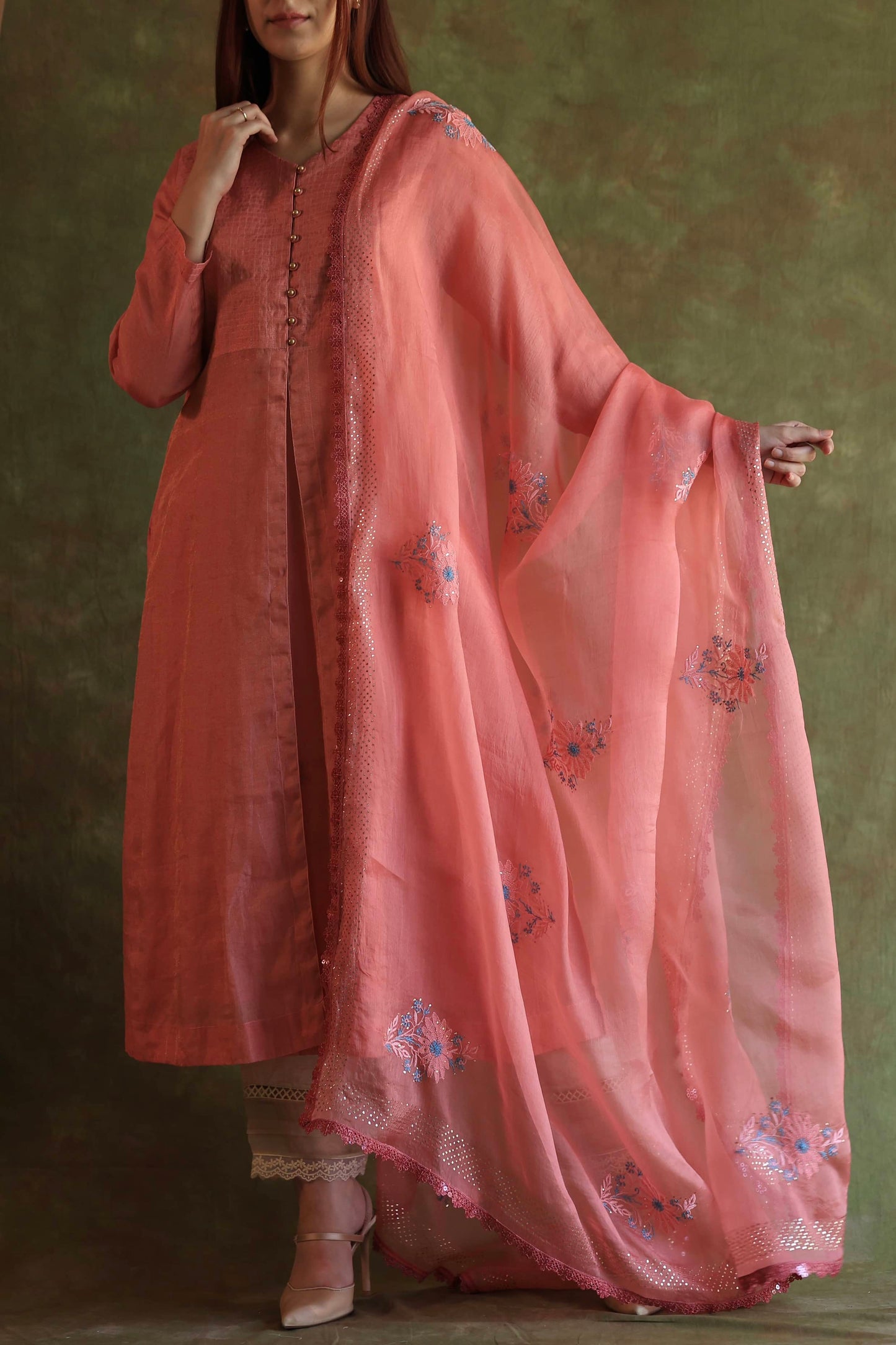 Pink Tissue Silk Dagla Kurta Set