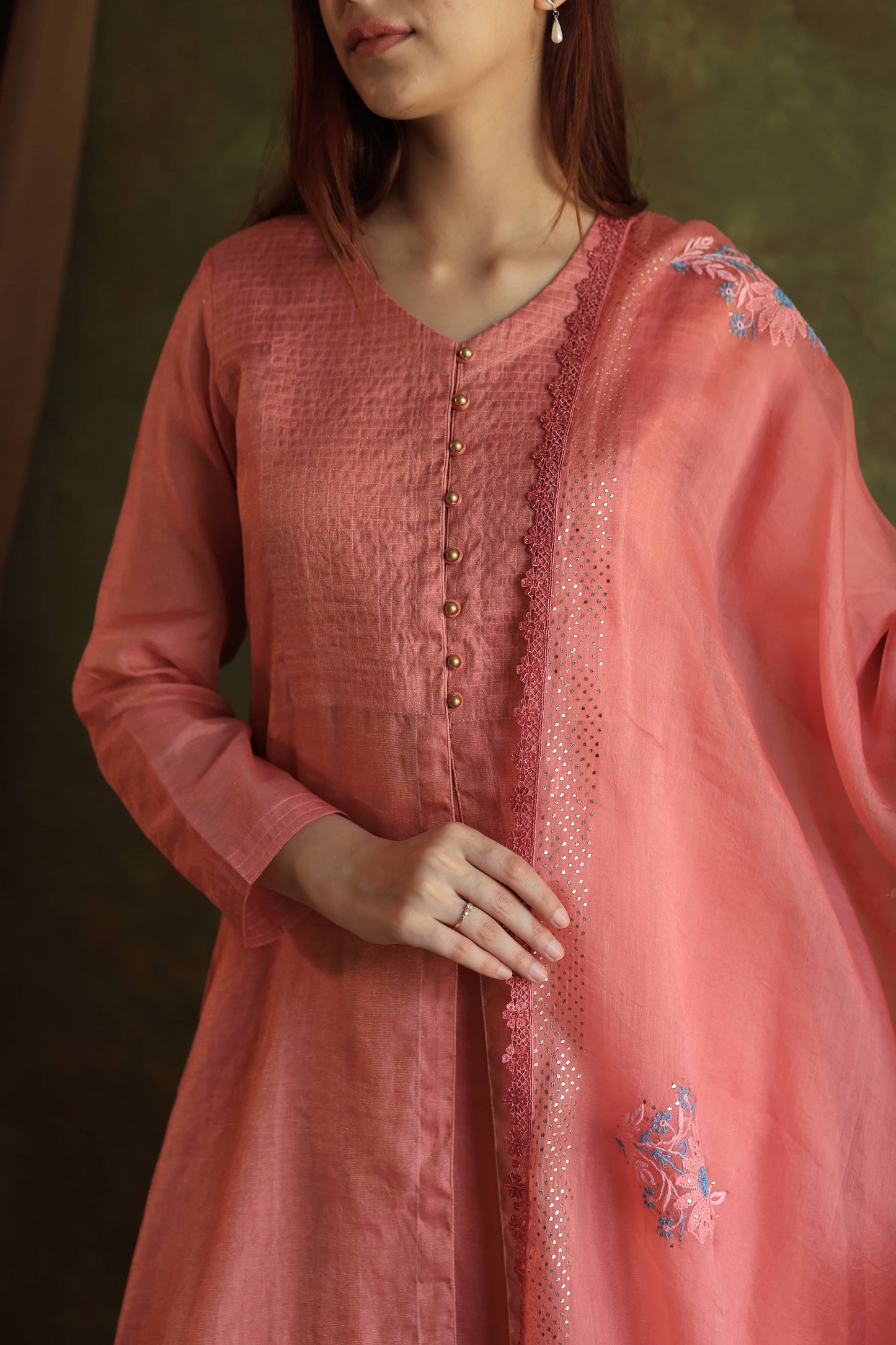Pink Tissue Silk Dagla Kurta Set