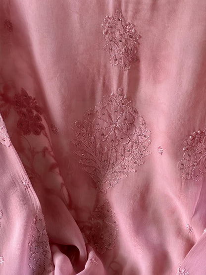 Pink Viscose Georgette Chikankari Ready to Wear Kurta