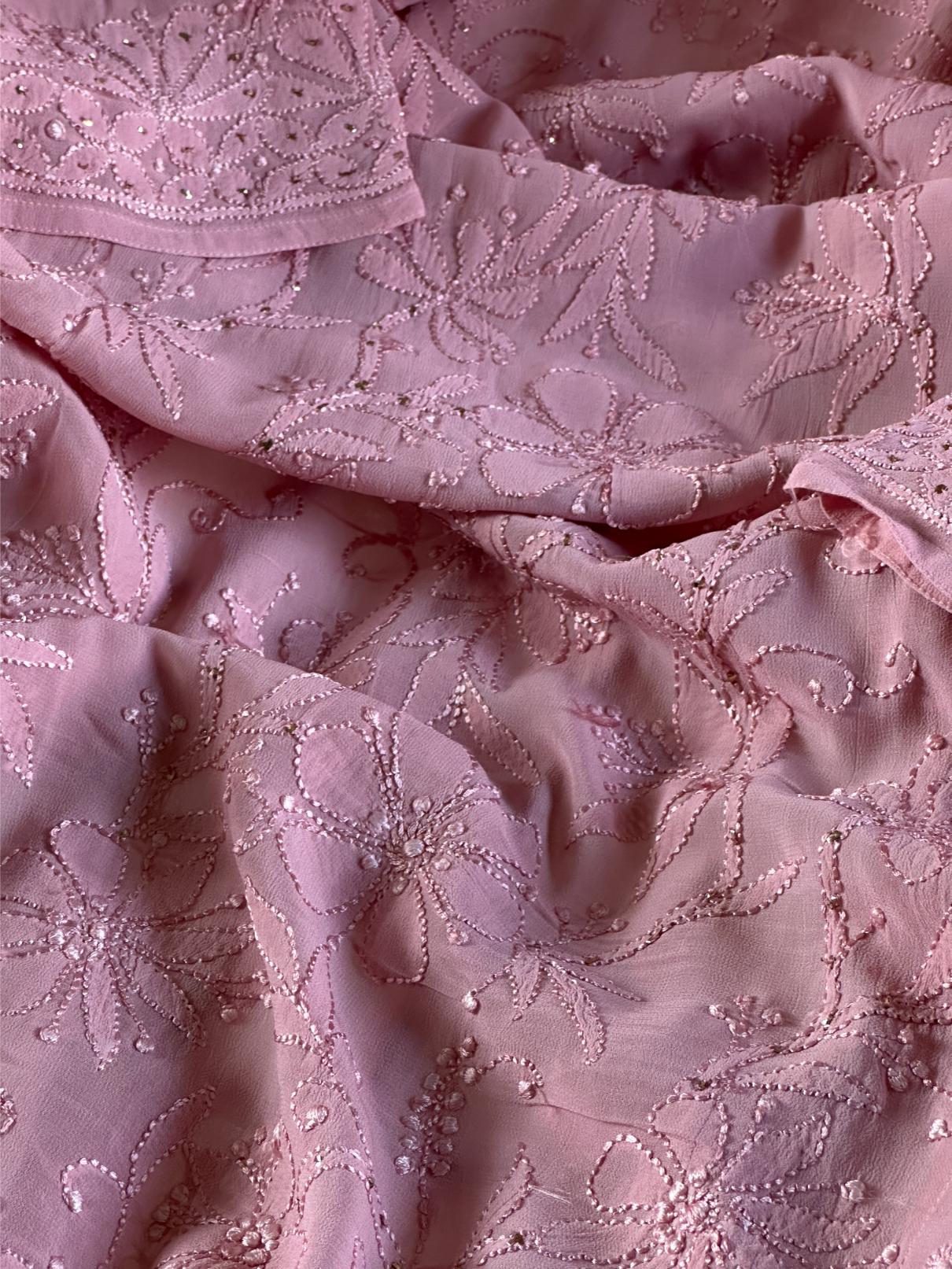 Pink Viscose Georgette Chikankari Ready to Wear Kurta