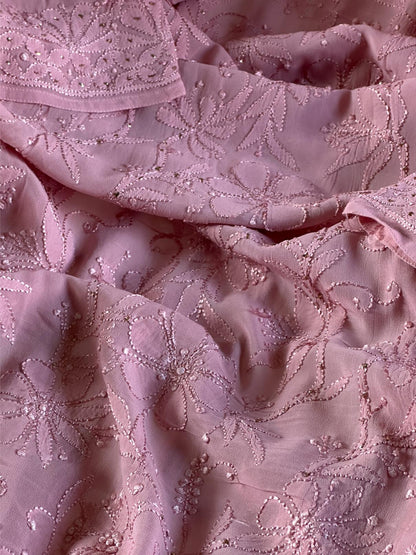 Pink Viscose Georgette Chikankari Ready to Wear Kurta