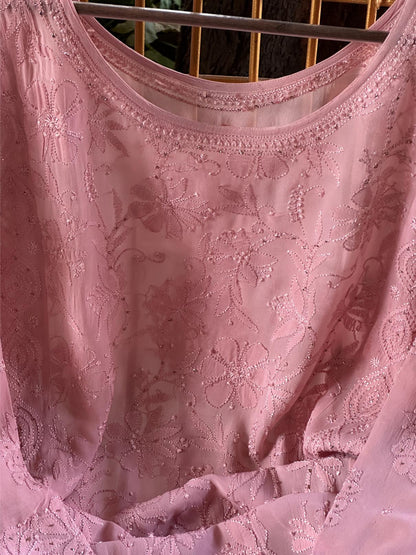 Pink Viscose Georgette Chikankari Ready to Wear Kurta
