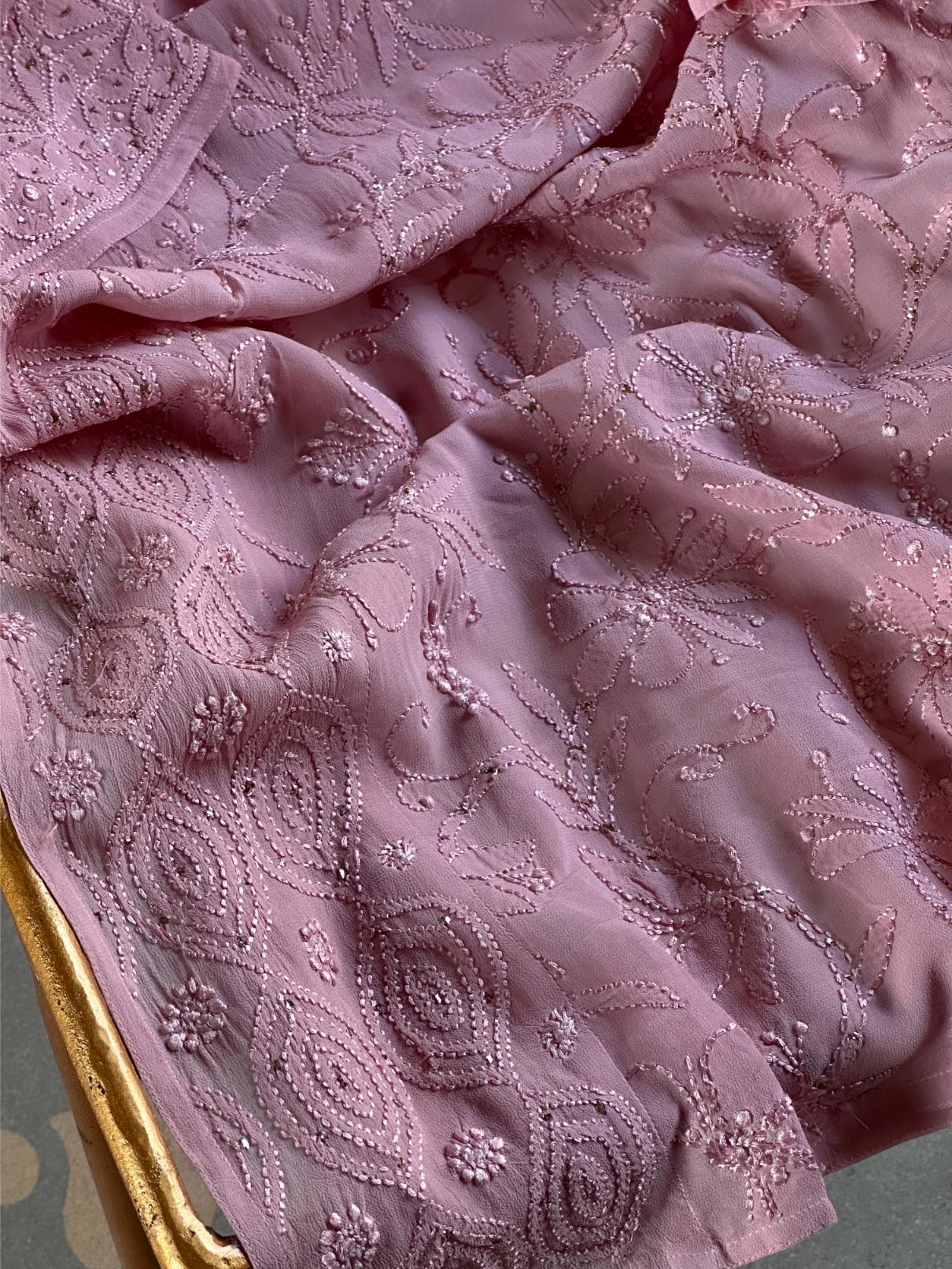 Pink Viscose Georgette Chikankari Ready to Wear Kurta