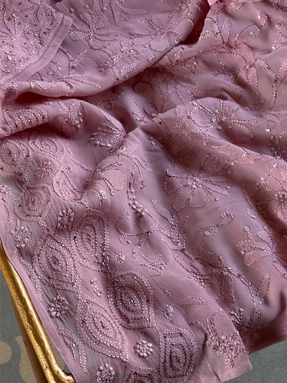 Pink Viscose Georgette Chikankari Ready to Wear Kurta