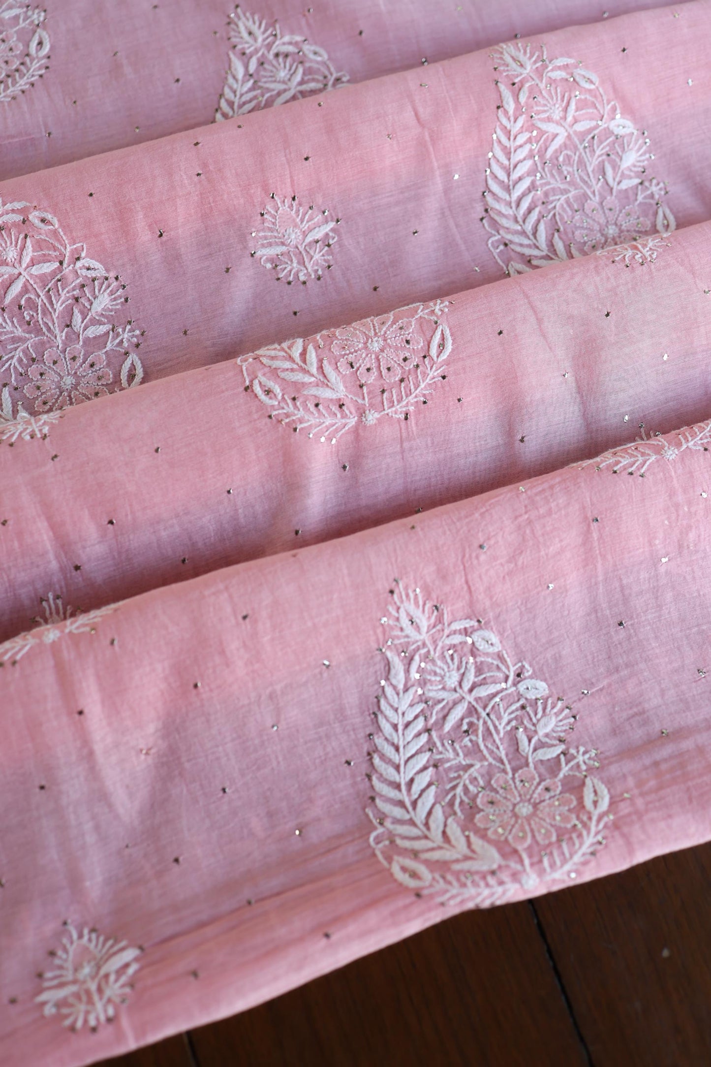 Pink Zari Booti Fine Chikankari With Kamdani Work Unstitched Fabric
