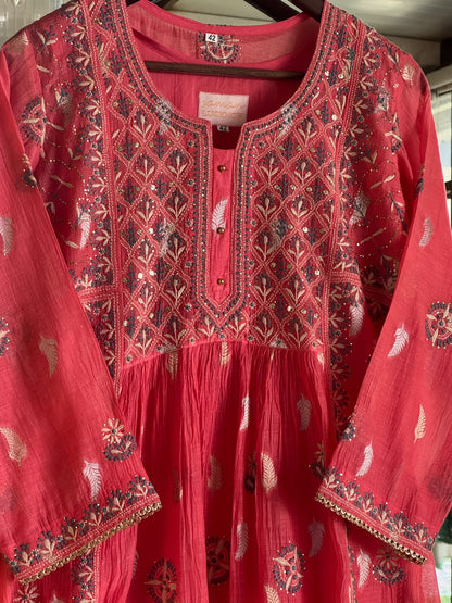 Pink Zari Chanderi Chikankari Ready to Wear Tunics