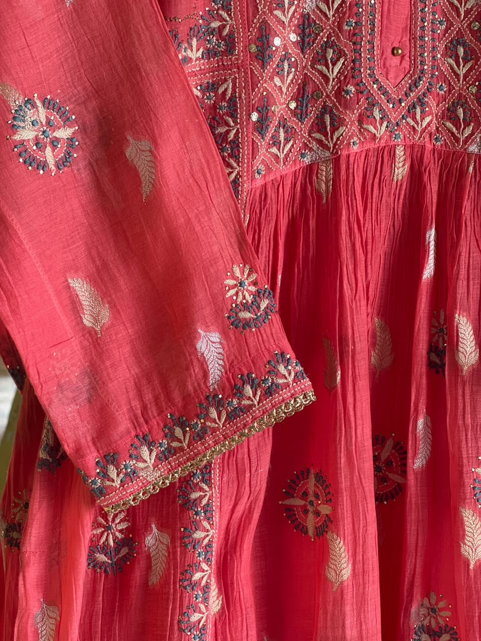 Pink Zari Chanderi Chikankari Ready to Wear Tunics