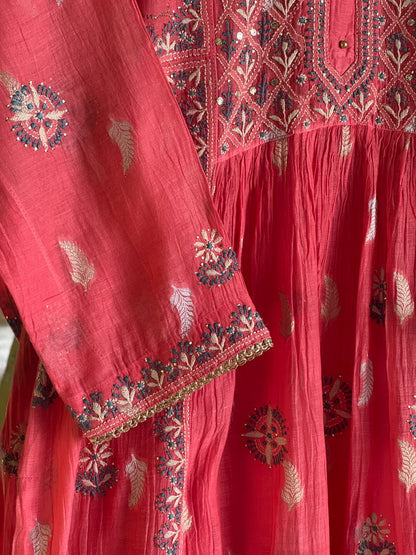 Pink Zari Chanderi Chikankari Ready to Wear Tunics