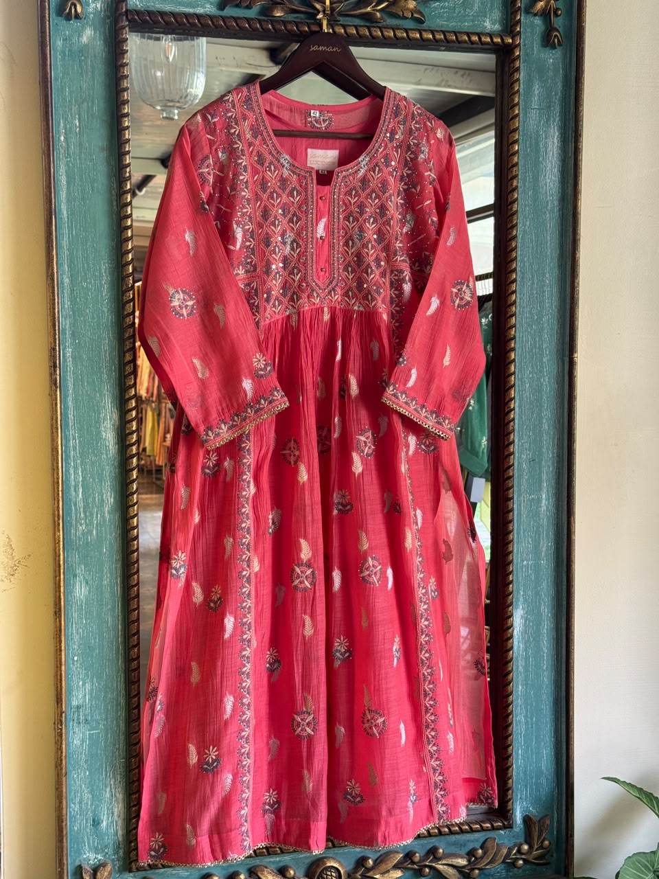 Pink Zari Chanderi Chikankari Ready to Wear Tunics