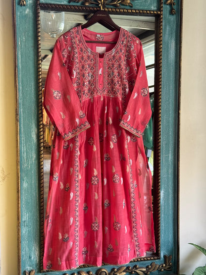 Pink Zari Chanderi Chikankari Ready to Wear Tunics