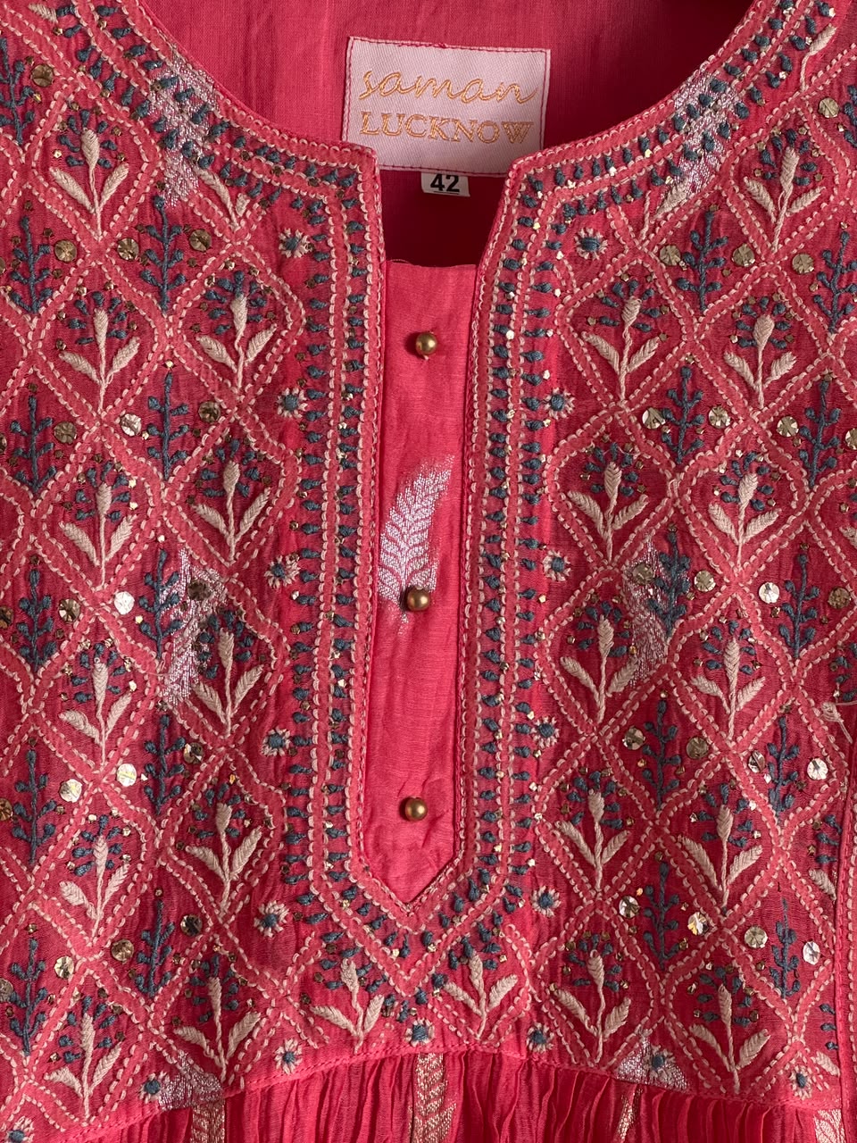 Pink Zari Chanderi Chikankari Ready to Wear Tunics