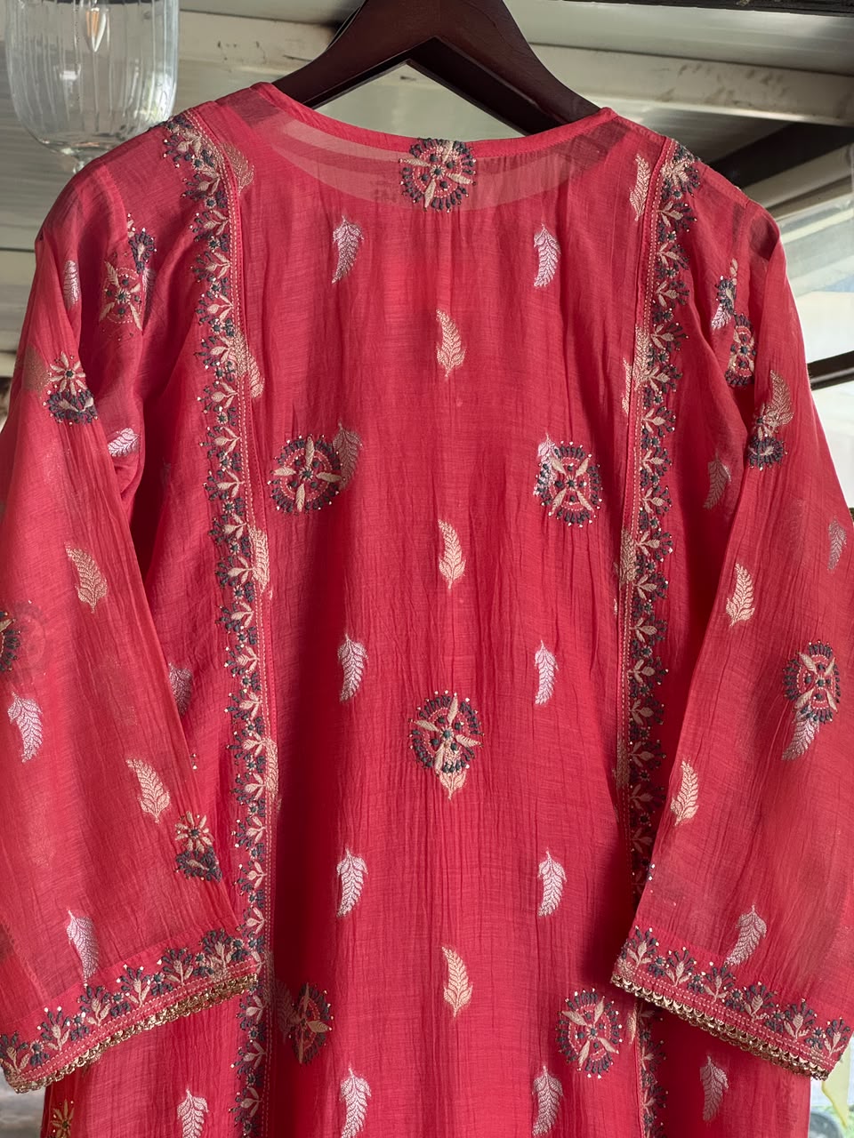 Pink Zari Chanderi Chikankari Ready to Wear Tunics