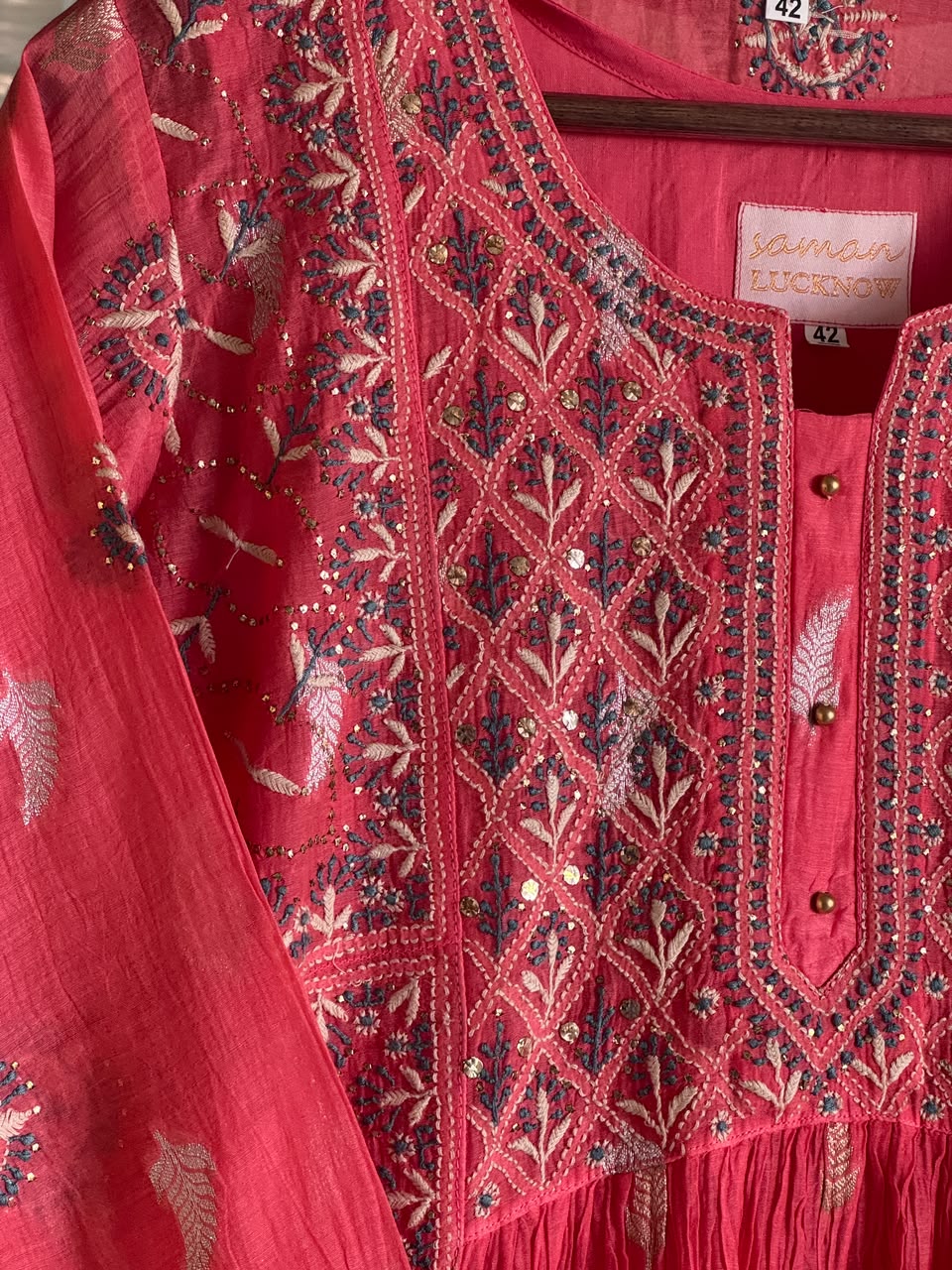 Pink Zari Chanderi Chikankari Ready to Wear Tunics