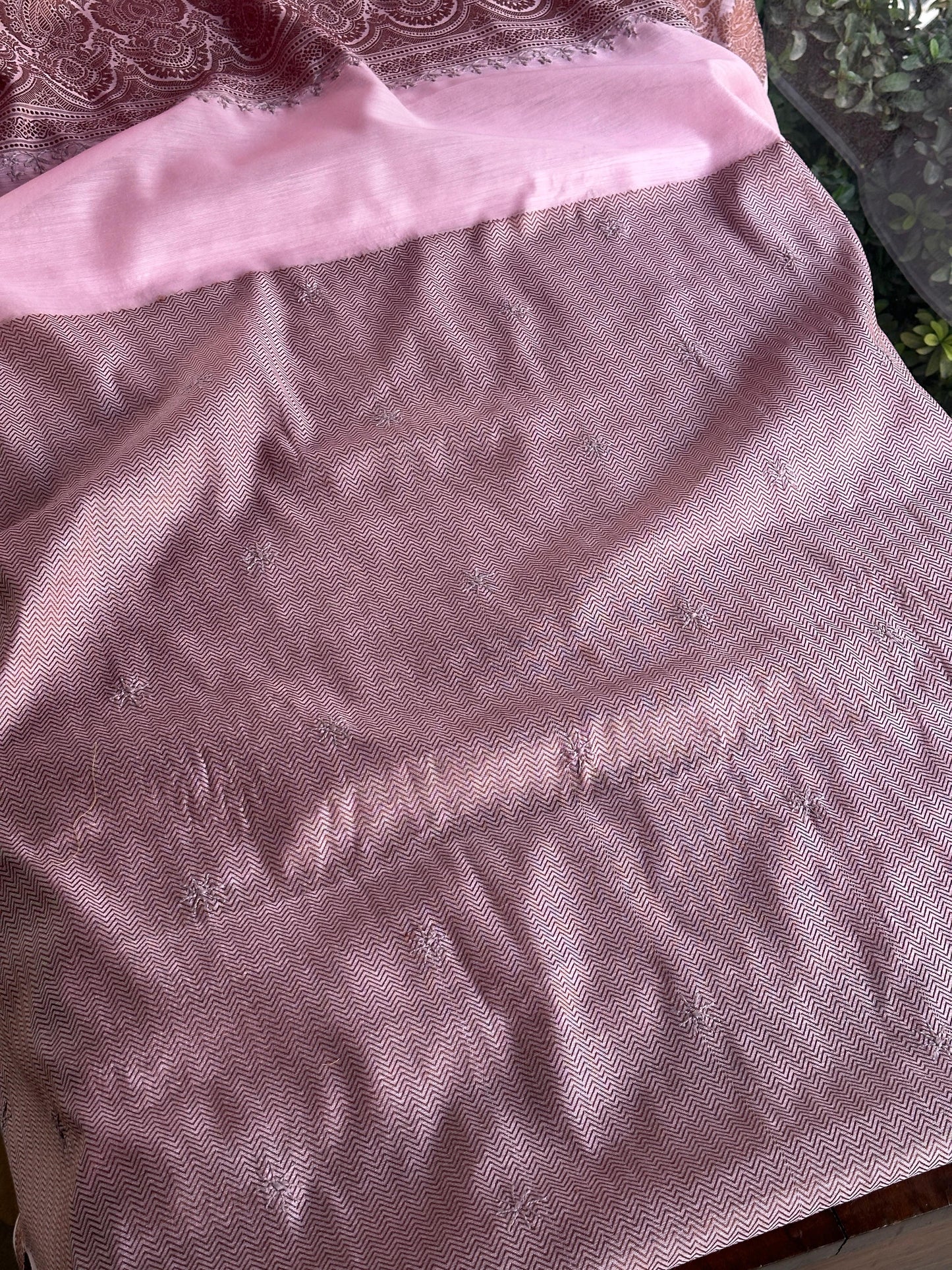 Pink & Grey Chanderi Saree with Chikankari Embroidery & Banarasi Zari Border