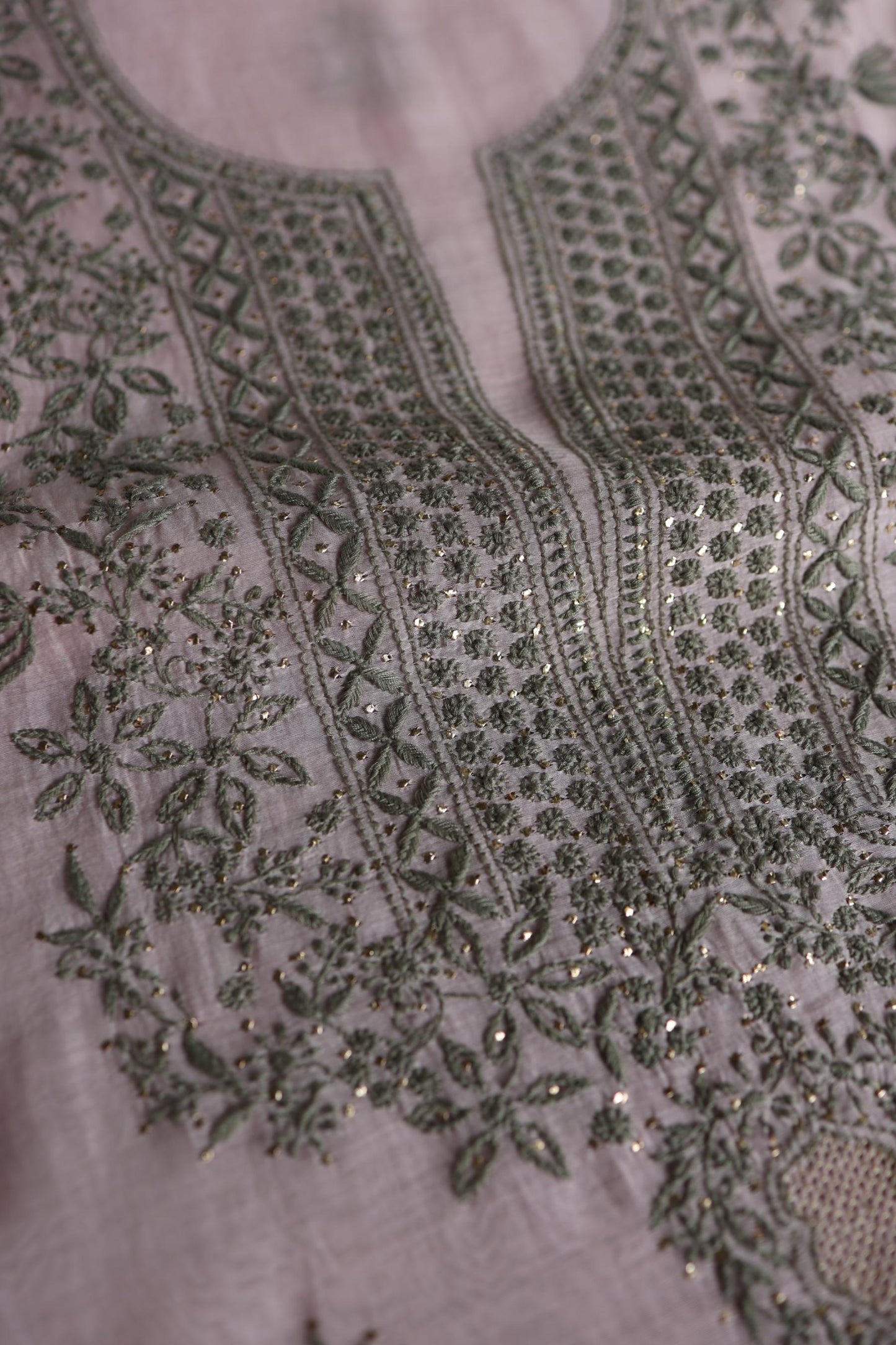 Pink & Grey Shade Mal Cotton Chikankari Unstitched Kurta Dupatta Fabric With Kamdani